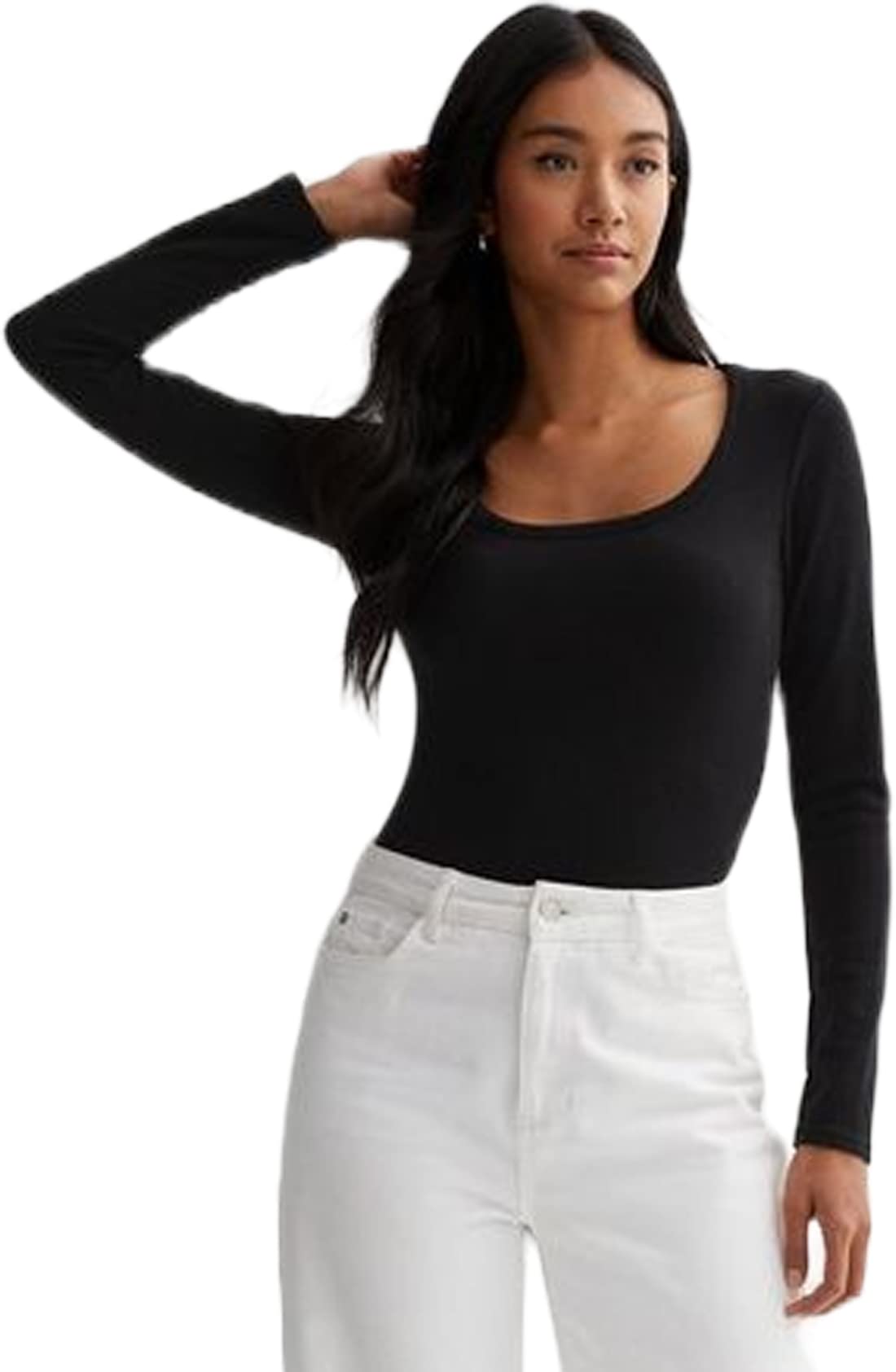 Stars And You Women Women Scoop Neck 100% Cotton Ribbed Soft Comfortable Full Sleeves Bodycon Stretchable Tank Scoop Neck Regular Fit Top (X-Large  Black)