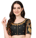 Pujia Mills Womens Phantom Silk Embroidery Needlework & Sequins Work Peacock Design Half Sleeve Ready-Made Saree Blouse, pink, 38