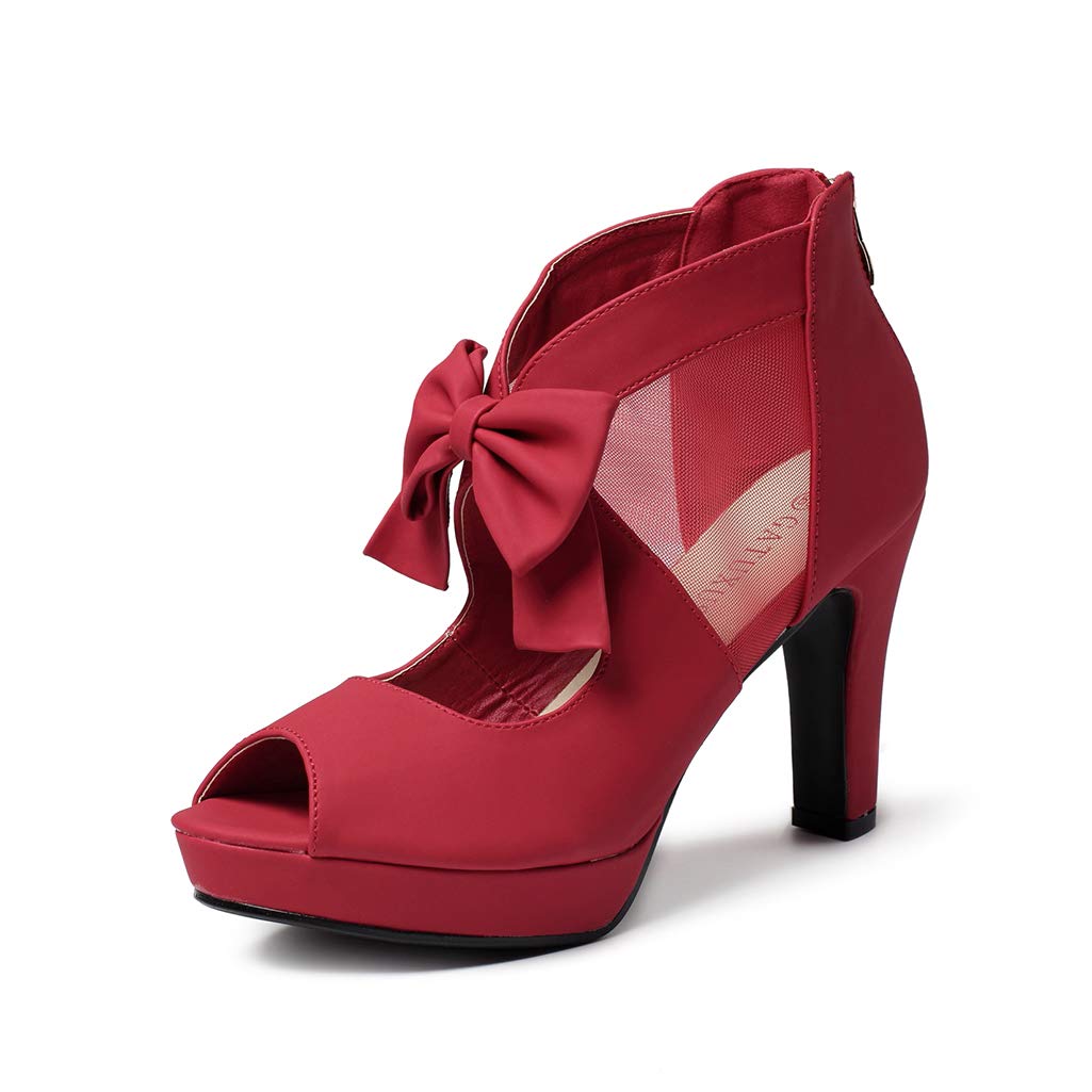 gATUXUS Open Toe Women Platform High Heel Shoes Bows Strappy Sandals (US 75  Red)
