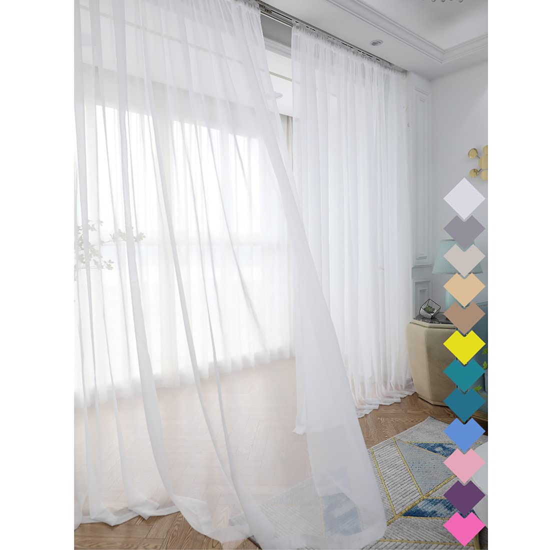 Window White Sheer Curtains 120 Inches Long 2 Panels Sheer White Curtains Clear Curtains Basic Rod Pocket Panel 63 72 95 108 Inch for Bedroom Children Living Room Yard Kitchen