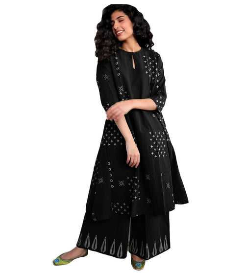 ANNI DESIGNER Womens Rayon Viscose A-Line Printed Kurta with Palazzo (CHAURYA Black_XL_Black_X-Large)