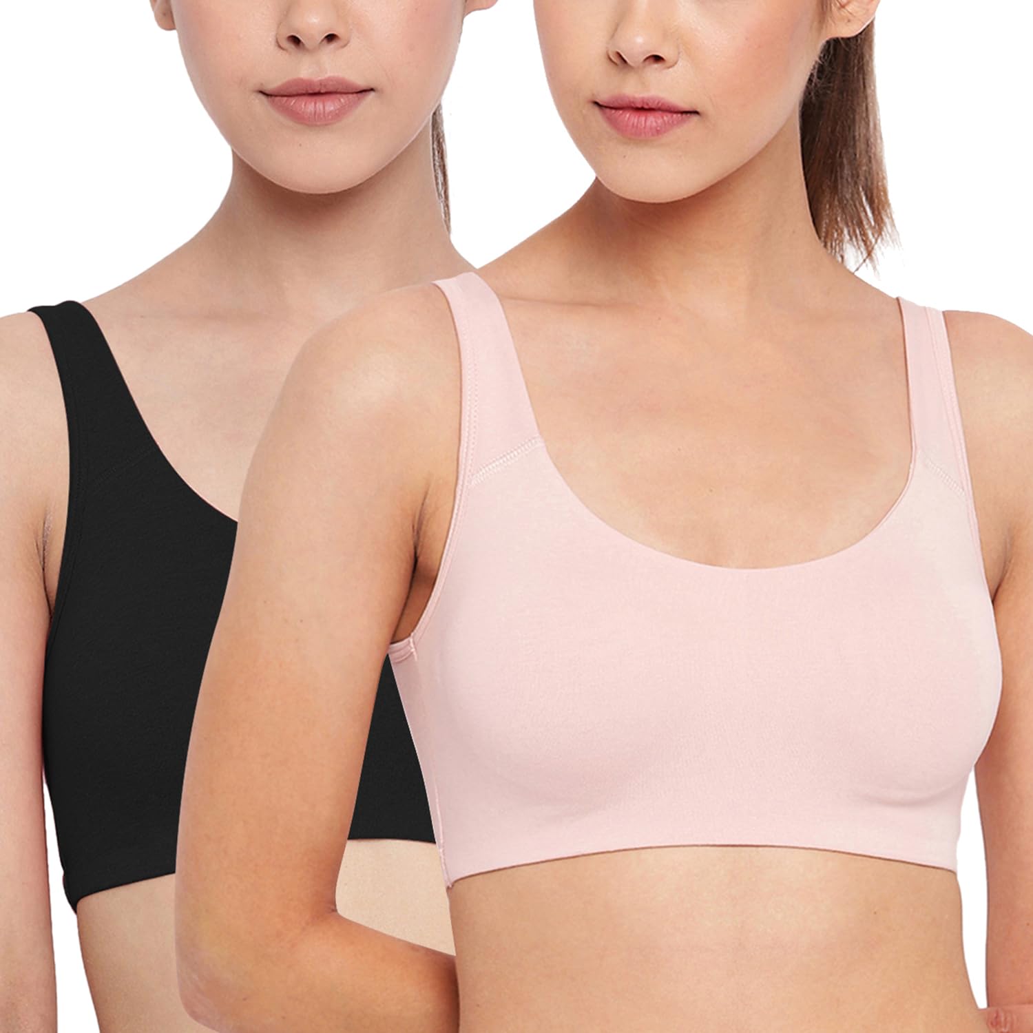 Enamor Womens Full Cup Non Padded Non Wired Bra (Pack of 2) (SB06_Pearl/Black_Medium)