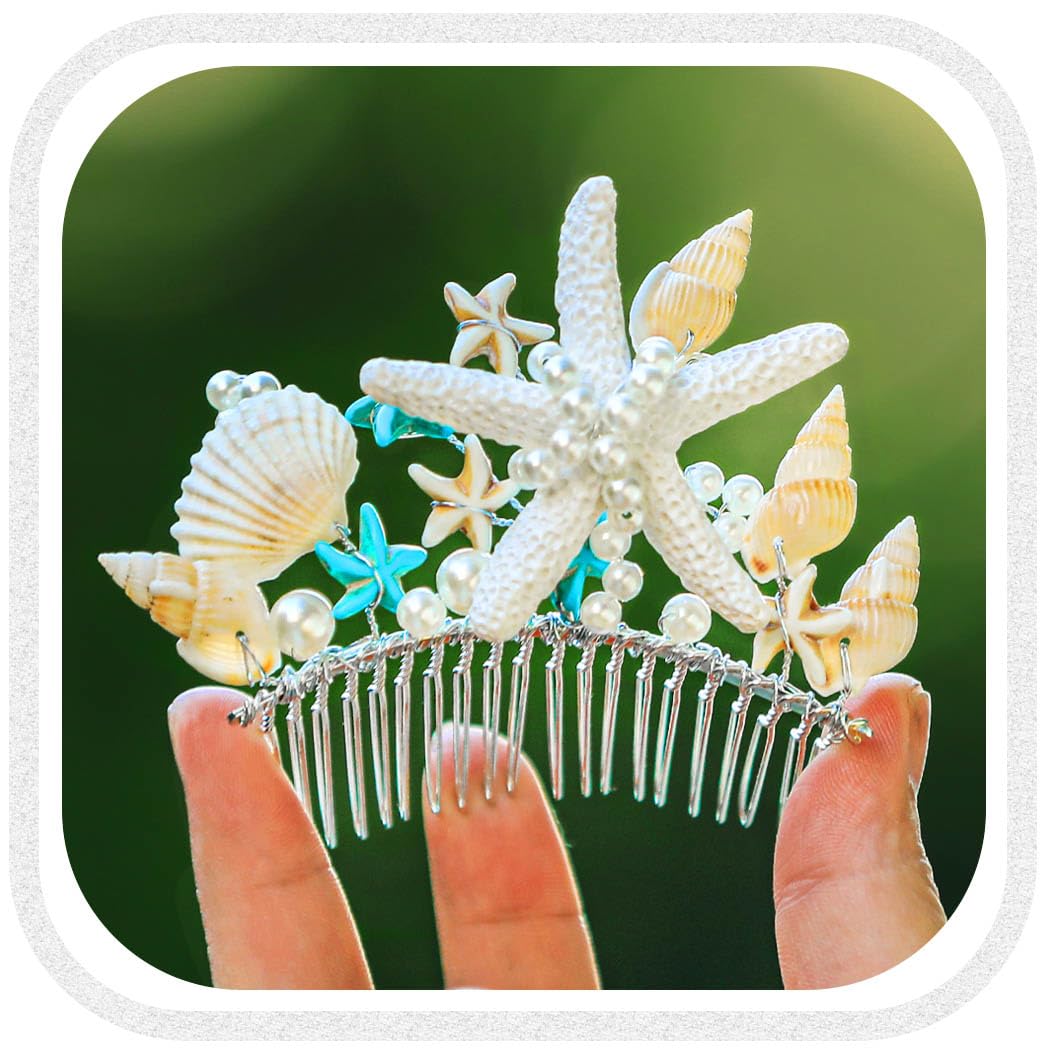 Kilshye Starfish Tiara Comb Silver Beach Seashell Hair Combs Shell Crown Hair Accessories for Girls