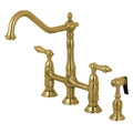 Kingston Brass KS1277ALBS Heritage 8-Inch Kitchen Bridge Faucet with Brass Sprayer, Brushed Brass