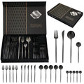 24-Piece Black Silverware Set Black Flatware Set for 6  Stainless Steel Cubiertos Cutlery Set  Forks and Spoons Apartment Utensils Set  Mirror Polished Eating Tableware Set  Dishwasher Safe