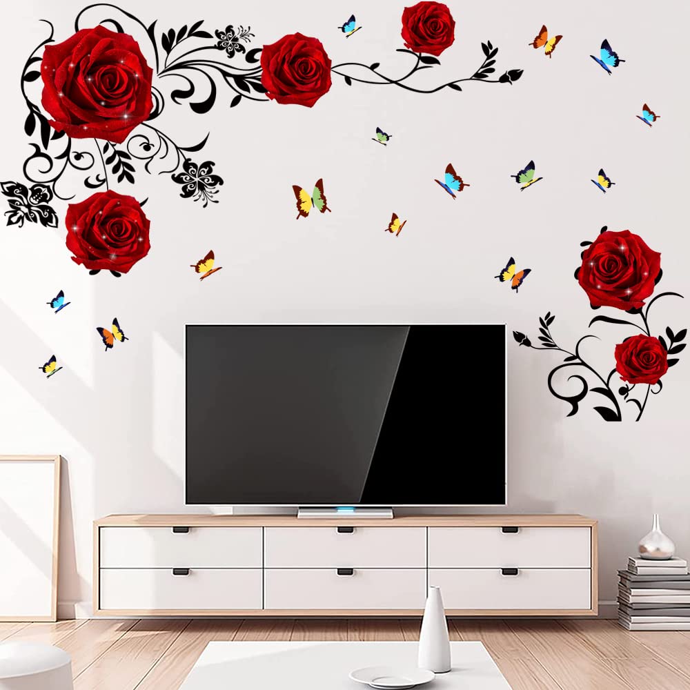 Supzone Red Rose Wall Stickers - DIY Vinyl Mural Art for Bedroom, Living Room, Sofa Backdrop & TV Wall Decoration Condition-New