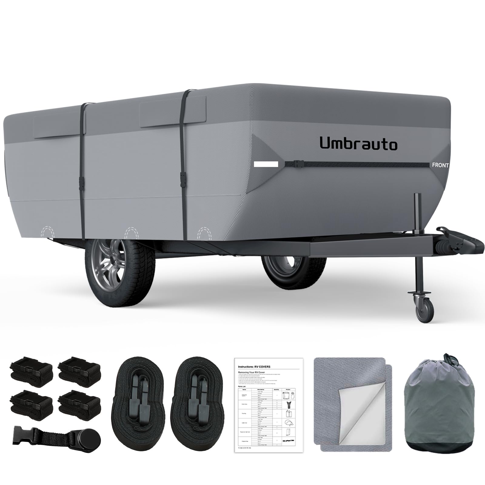 Umbrauto Pop Up Folding Camper Cover Fits 12'-14', Upgraded 7 Layers Top Tent Trailer Cover Waterproof Extra Thick Polypropylene Breathable Ripstop Pop Up Folding Trailer Cover-Like New Condition-Like New