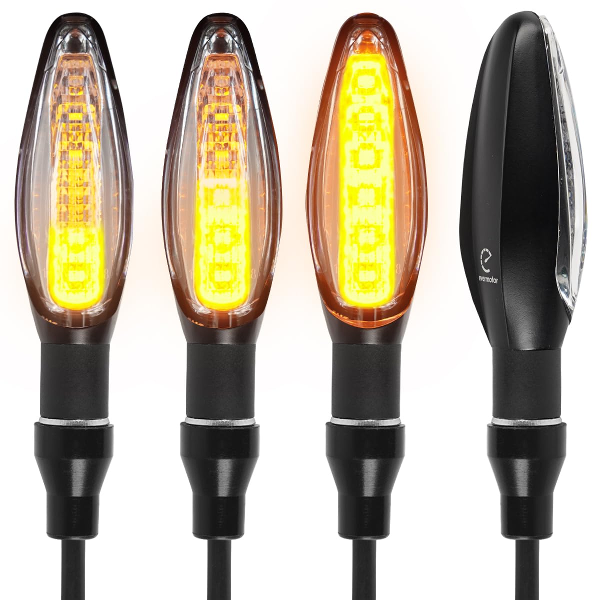 evermotor 4Pcs 12V Led Motorcycle Turn Signals:Yellow Tail Sequential Lights Running Aluminium Alloy Front ebike Indicators with E-mark for Honda,Ktm,Kawasaki,Suzuki