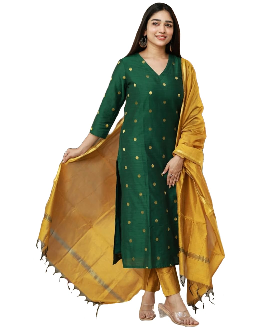 ANNI DESIGNER Womens Rayon Viscose Straight Printed Kurta with Pant & Dupatta (SDF Green-VKS01_3XL_Green_XXX-Large)