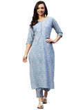 GoSriKi Women s Kurta with Trousers  Light Brown::Blue  L