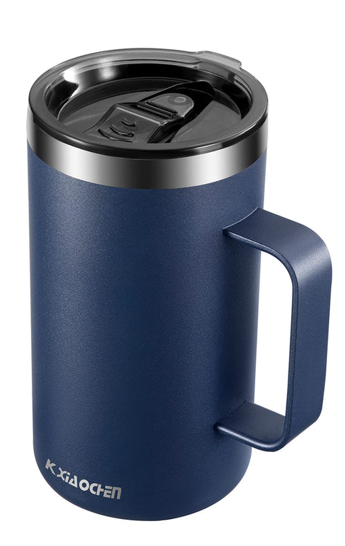 20oz Insulated Coffee Mug with Lid  Stainless Steel Coffee Cup  Double Wall Vacuum Coffee Tumbler with Handle  Premium Thermal Travel Coffee Mug (Navy Blue)