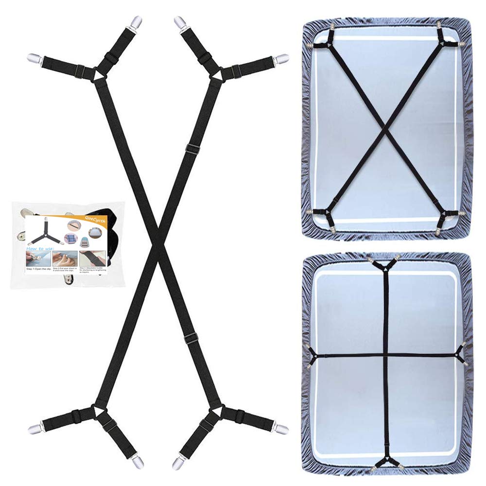 QoeCycth Bed Sheet Holder Straps  2Pcs Adjustable Crisscross Fitted Sheet Band Straps Grippers Suspenders Triangle Elastic Mattress Cover Holder Fasteners for All Bed Sheets  Mattress Covers