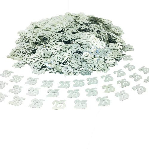 25th Birthday Confetti Number 25 Confetti 25th Anniversary Party Confetti for Party Table Decoration Supplies or DIY (Silver 1.5 Oz 1500 Pieces)