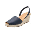 The Spanish Sandal co Espadrilles Wedges for Women, Dressy Soft Leather Peep Toe Womens Espadrille Sandals, Comfortable Casual Summer Slip On - Navy Blue Condition-New