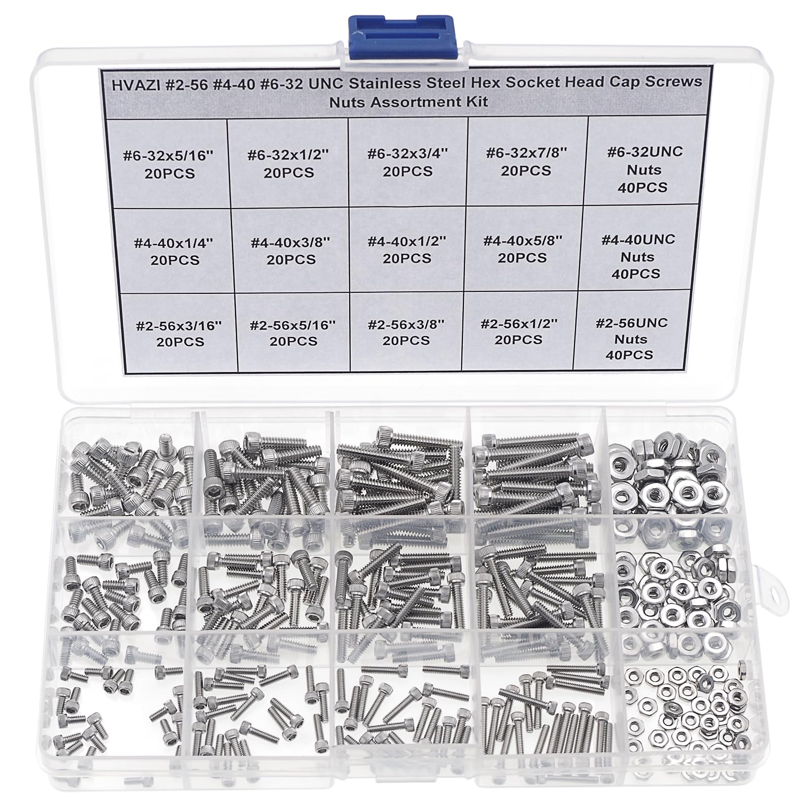 HVAZI #2-56#4-40#6-32 UNC Knurled Hex Socket Head Cap Screw & Nut Kit