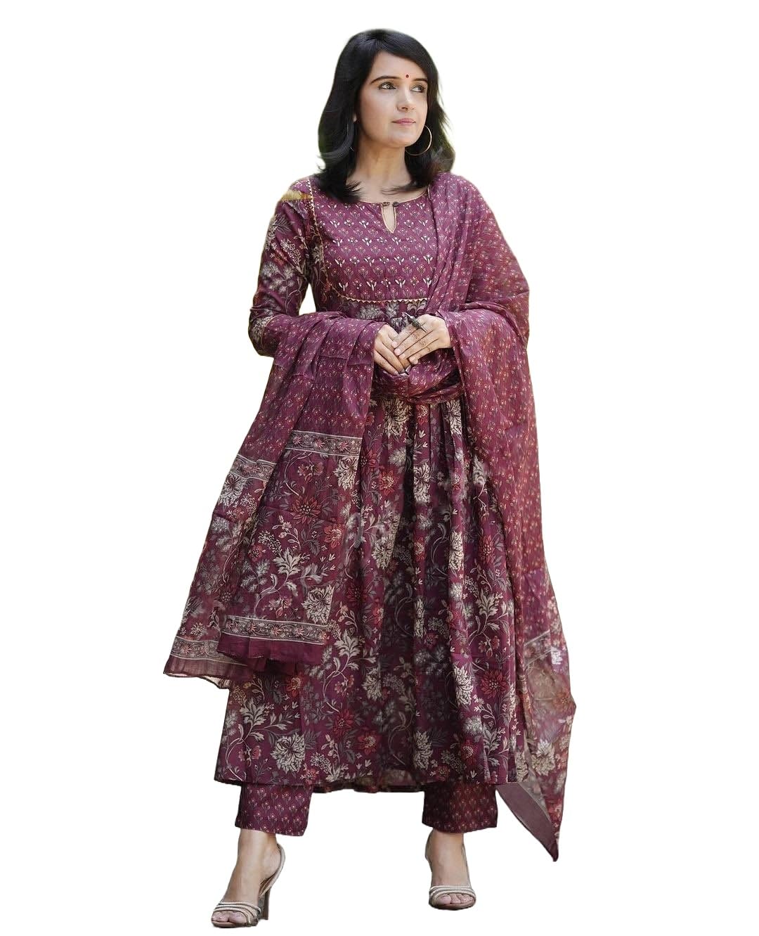 Alvami Womens Anarkali Kurta and Pant Set with Dupatta (Nova_Suit_4XL) Maroon