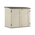 Suncast 34 Cu Ft Horizontal Resin Plastic Storage Shed - Outdoor Storage Shed with Floor Included, Lockable, Weatherproof, Fits Small to Medium Trash Cans, Generators, & Garden Tools, Vanilla Stoney Condition-New