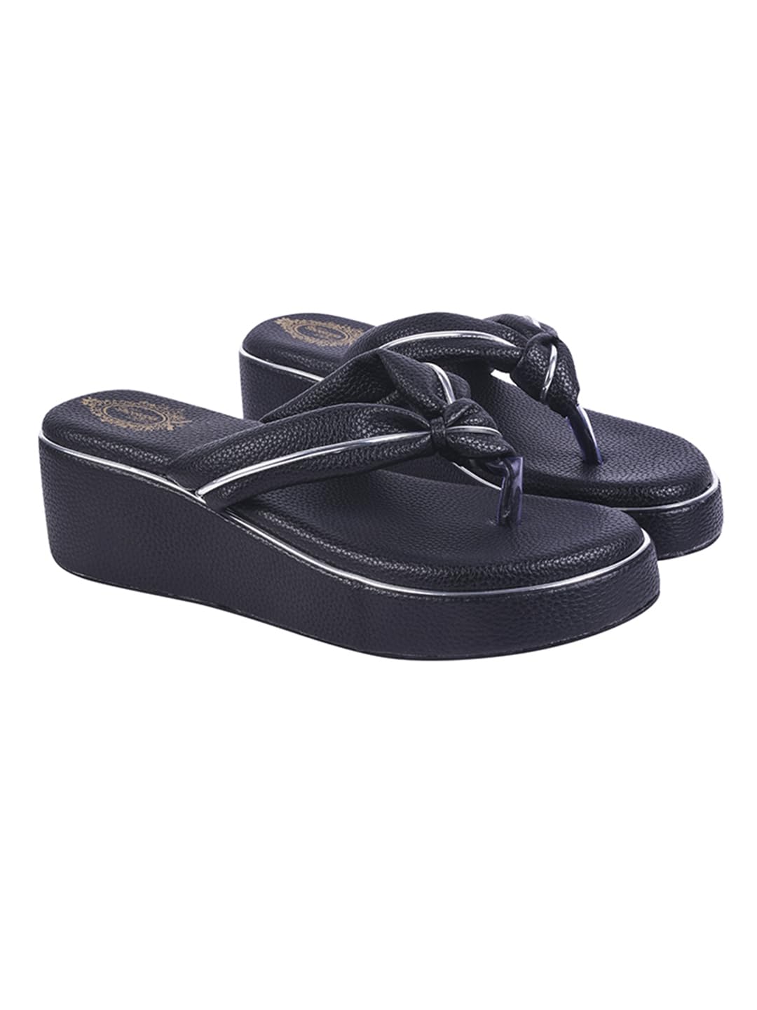 Shoetopia Women Wedge Heel Sandal, Black, 7 UK