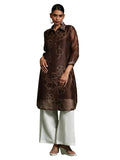 Varanga Womens Bandhani Floral Print Kurta Shirt, Brown, XL