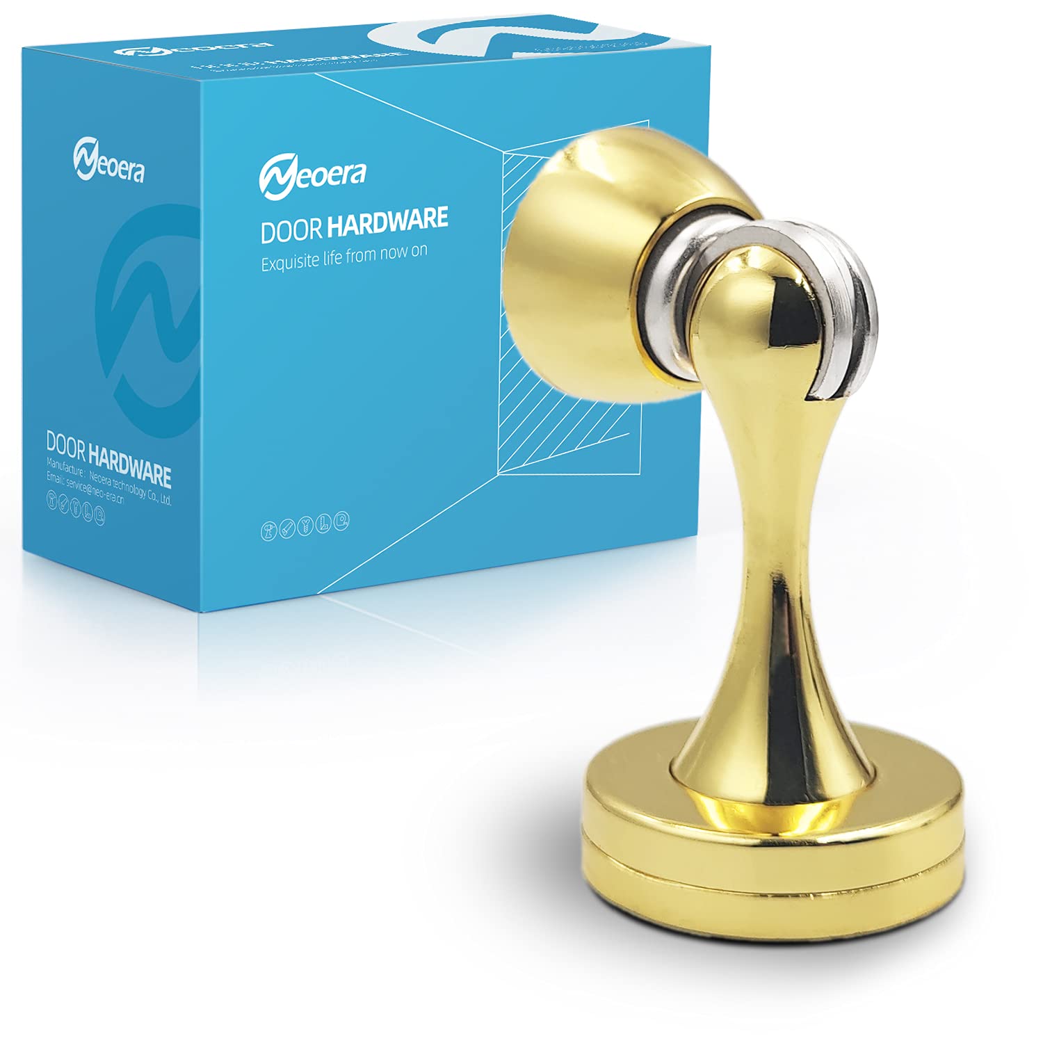 Neoera Magnetic Door Stop(Polished Brass/Gold Color) Door Stopper Strong Magnetic Door Catch for Hold Door Open  Anti-Rust  Heavy Duty for Various Door Types  Wall & Floor Mount 2Pack