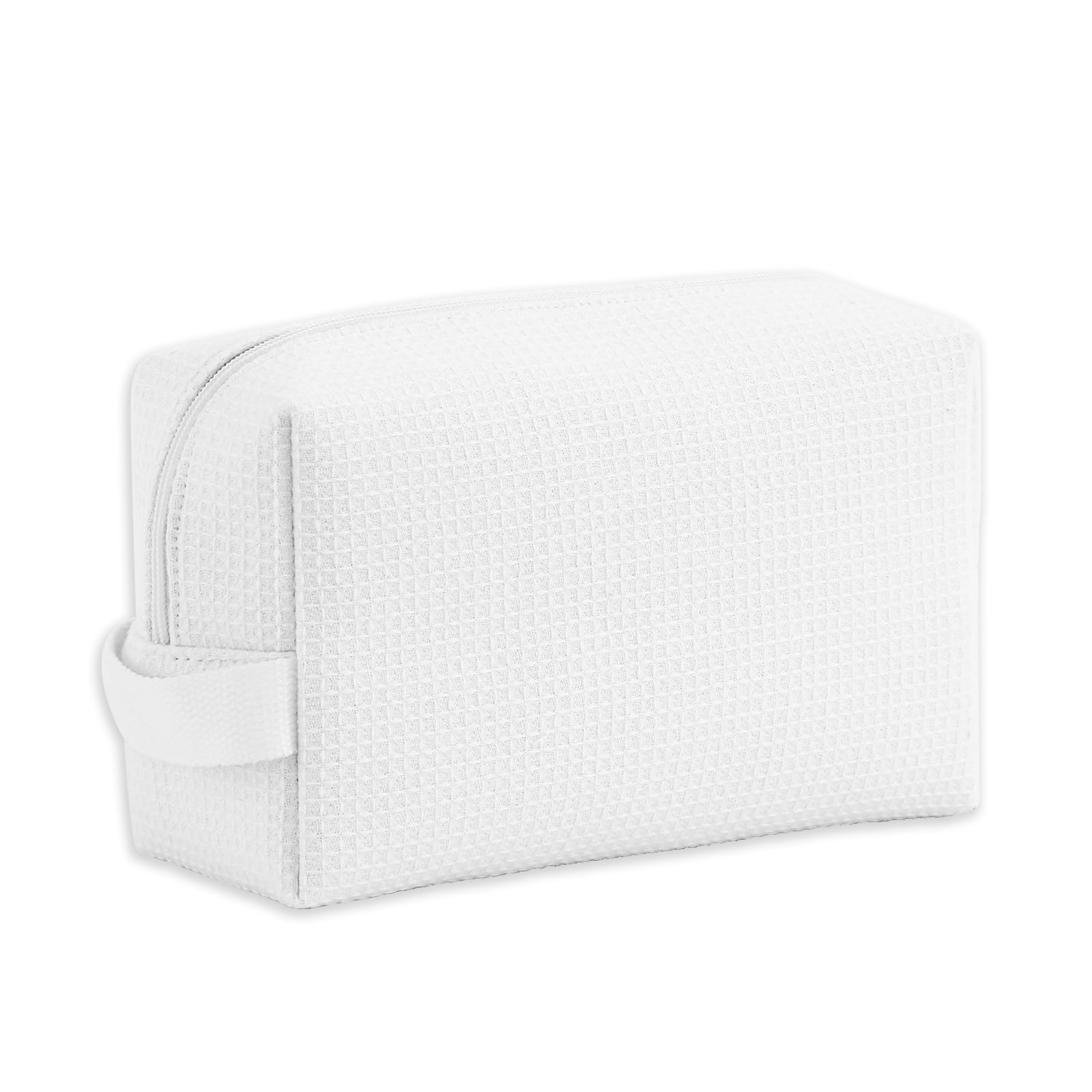 DYSHAYEN Waffle Makeup Pouch Bag  Small Travel Cosmetic Bag  Gifts for Women Bridesmaid Wedding Christmas (White)