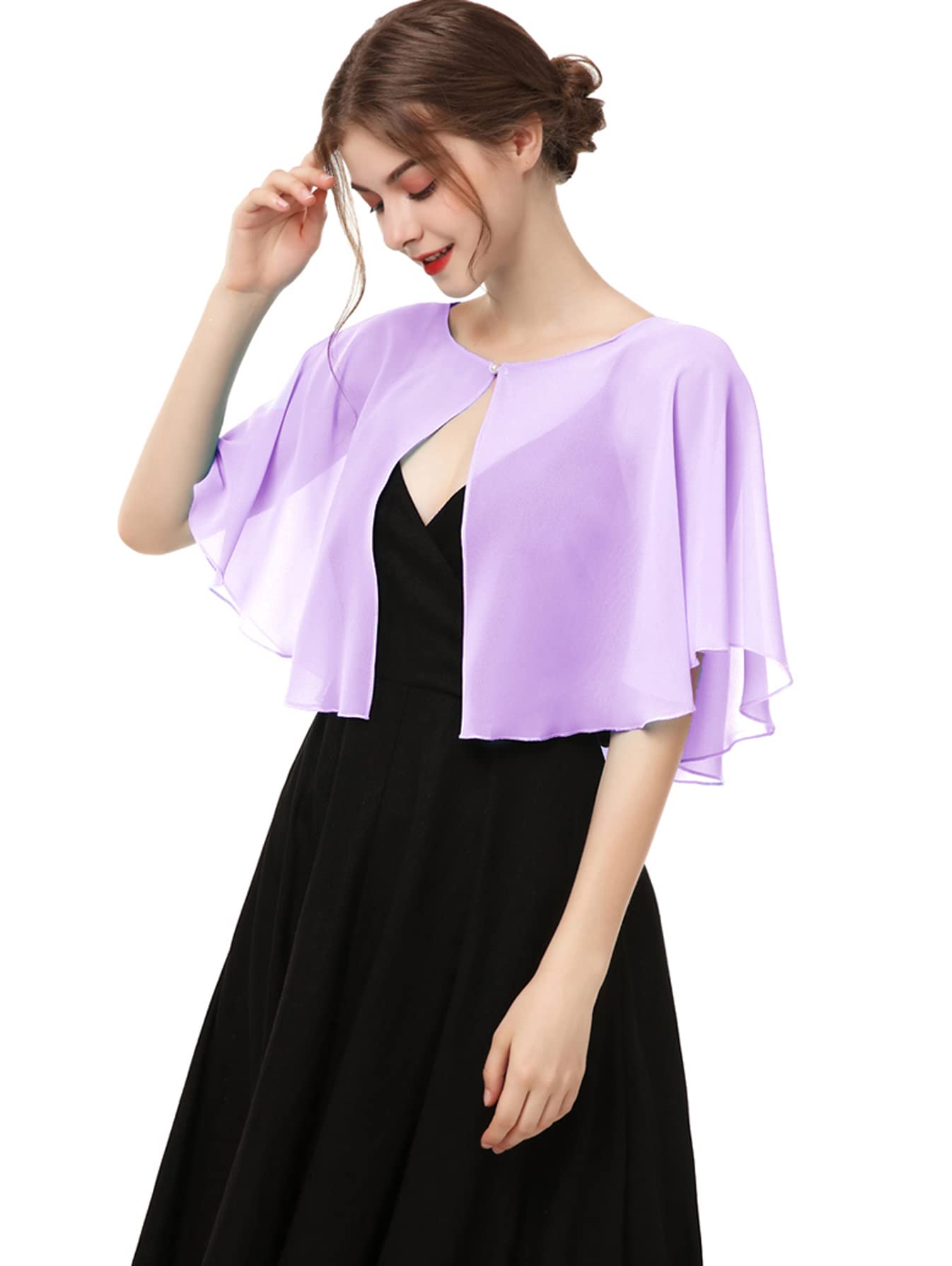Chiffon Capelet Womens Soft capes Shawls and Wraps for Evening Dress Wedding Cape Cover Up (Lilac)