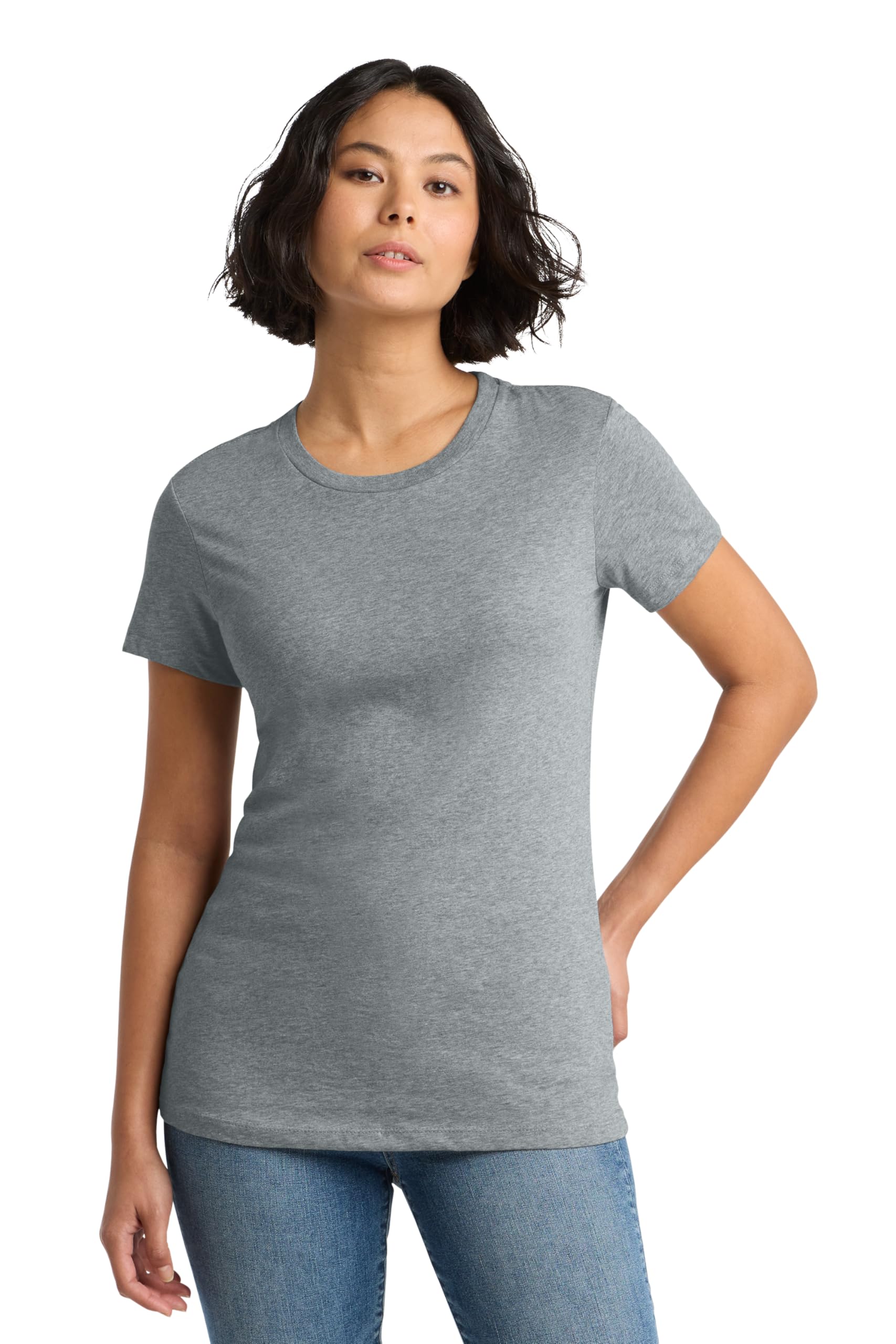 District Womens Perfect Weight Tee - Stylish Casual Short Sleeve T-Shirt, Soft Cotton, Heathered Steel, M