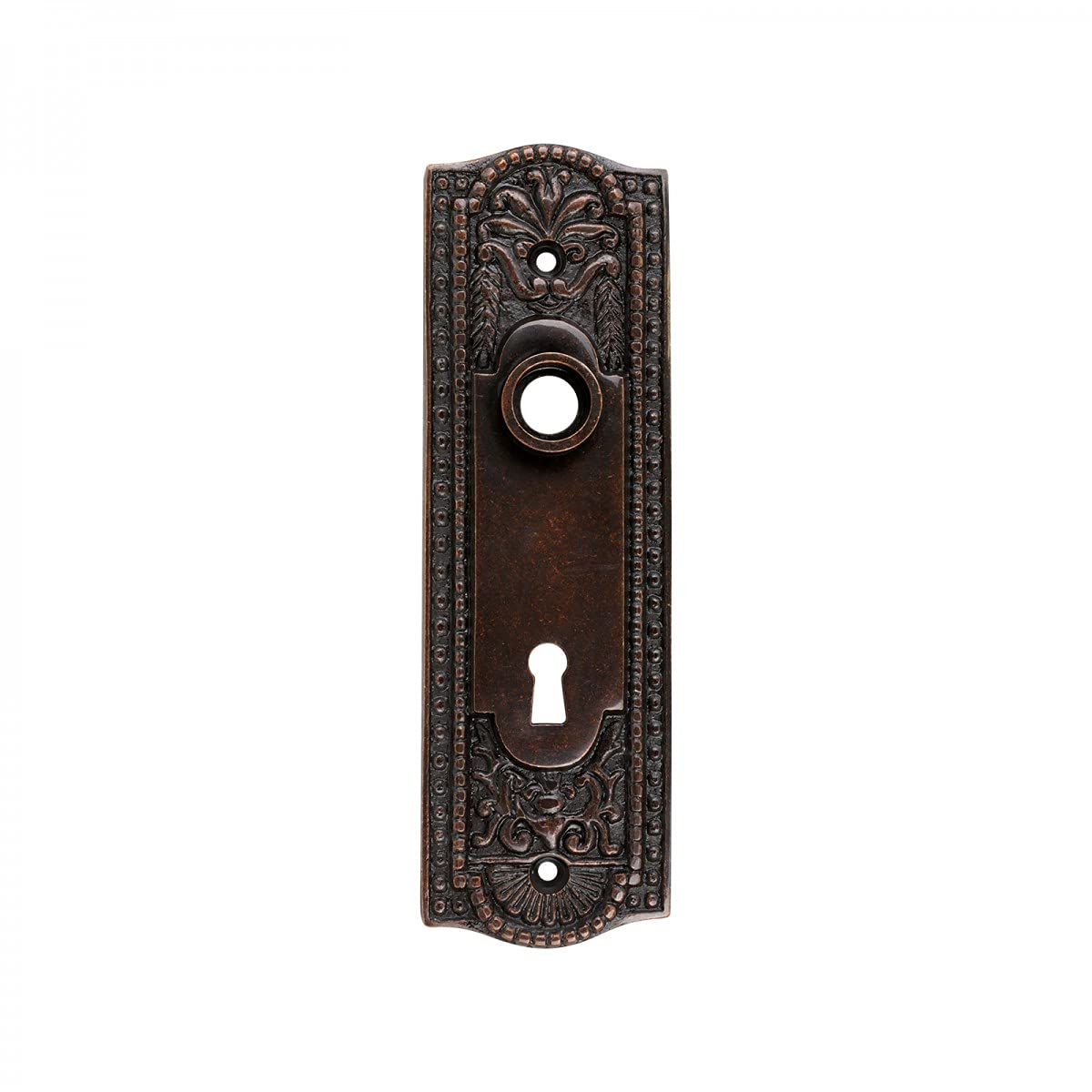 Renovators Supply Manufacturing?il Rubbed Bronze Solid Brass Door Escutcheon Keyhole Cover Plate ?ictorian Beaded Backplate for Knobs (7?Inch H x 2?Inch W) Condition-New
