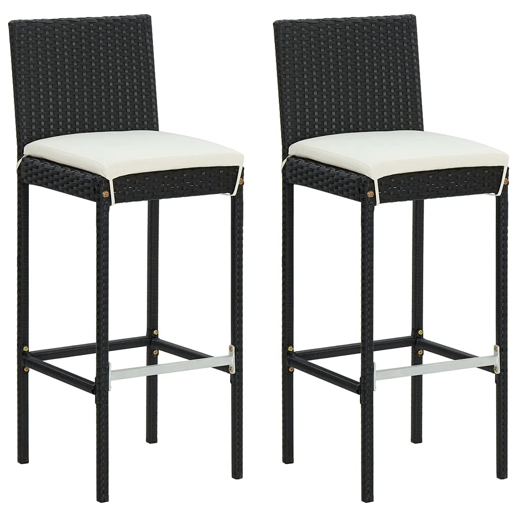 vidaXL Bar Stools with Cushions - Black Poly Rattan, Perfect for Kitchen/Island/Outdoor Counter Seating-Like New Condition-Like New