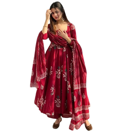 ANNI Designer Womens Rayon Viscose Anarkali Printed Kurta Palazzo with Dupatta (GIYANA MAROON-VKS01_S_Maroon_Small)