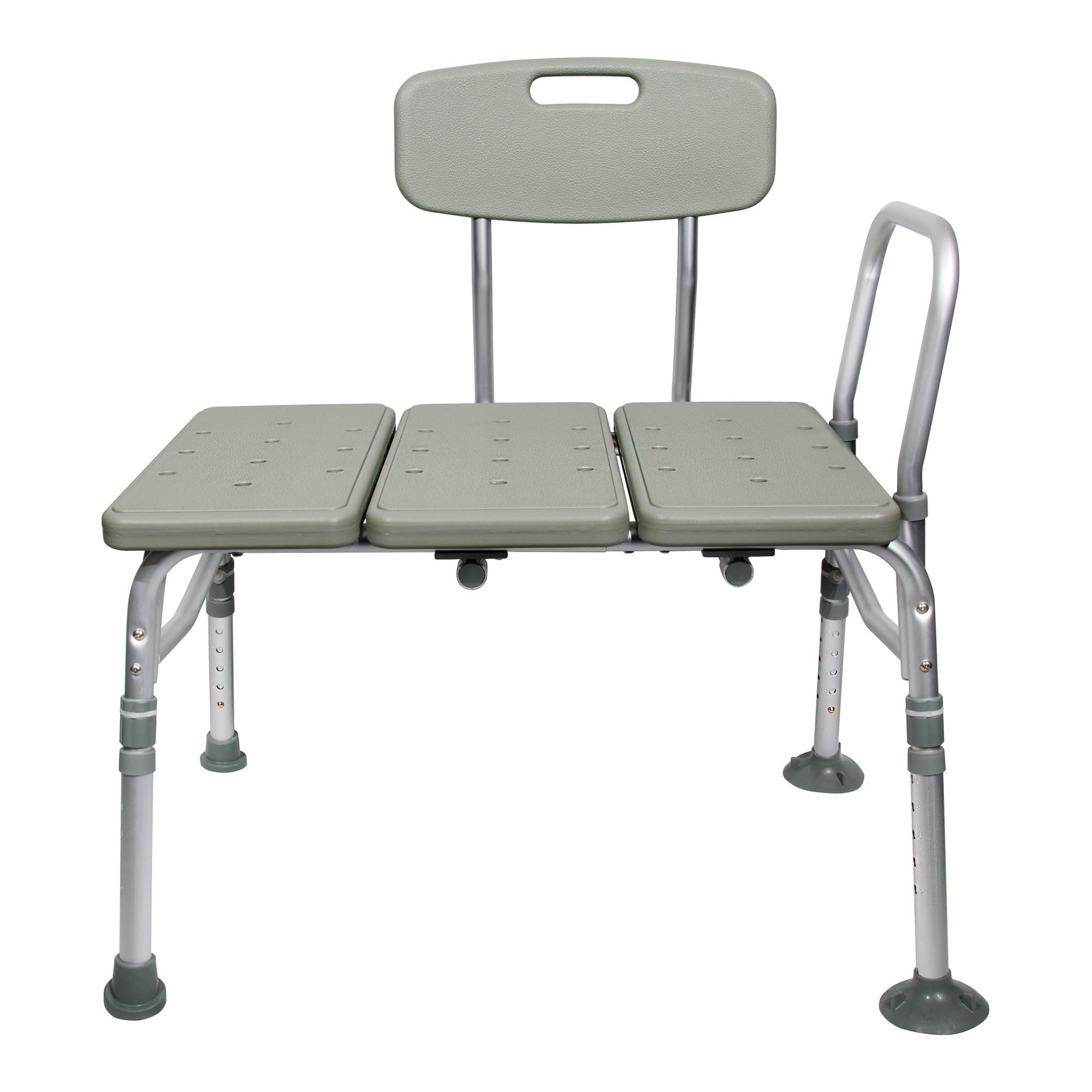 McKesson Transfer Bath Bench with Reversible Back - Aluminum Frame, Removable Arm Rail - Gray, 400 lbs Weight Capacity, 26 in Seat Width, 17 1/2 in to 22 1/2 in Height, 1 Count-Like New Condition-Like New