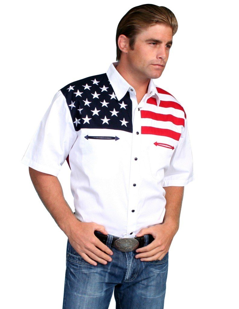 Scully Mens American Flag Colorblock Western Shirt Multi Small