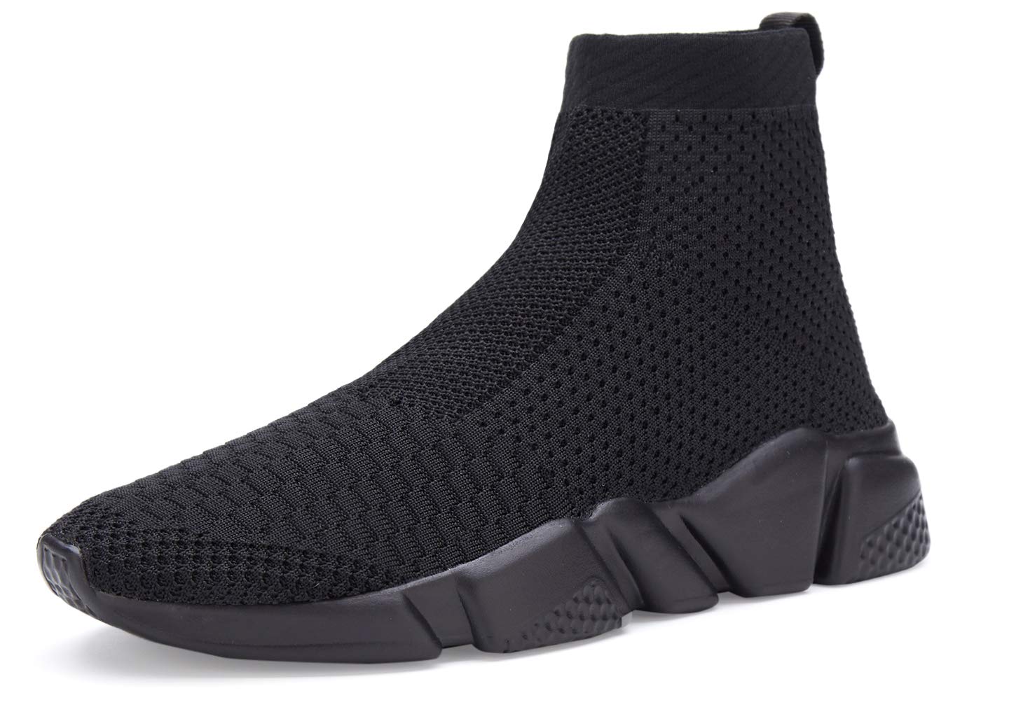 Santiro Walking Shoes for Men Lightweight High Top Sneakers Breathable Knit Socks Athletic Running Shoes Fashion gym Sports Shoes All Black 8 US