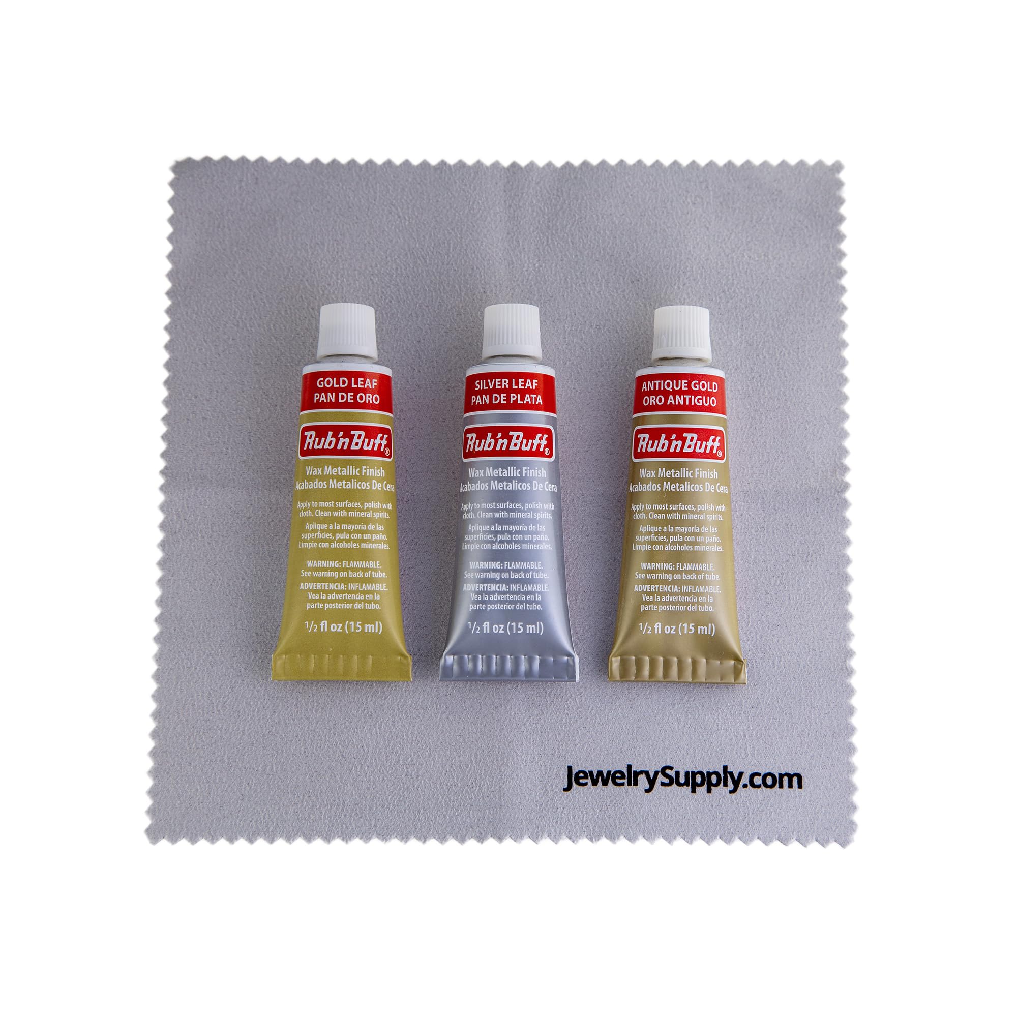 Rub-N-Buff 3 Color Assortment with Premium Buffing Cloth (Silver Leaf, Antique Gold, Gold Leaf)