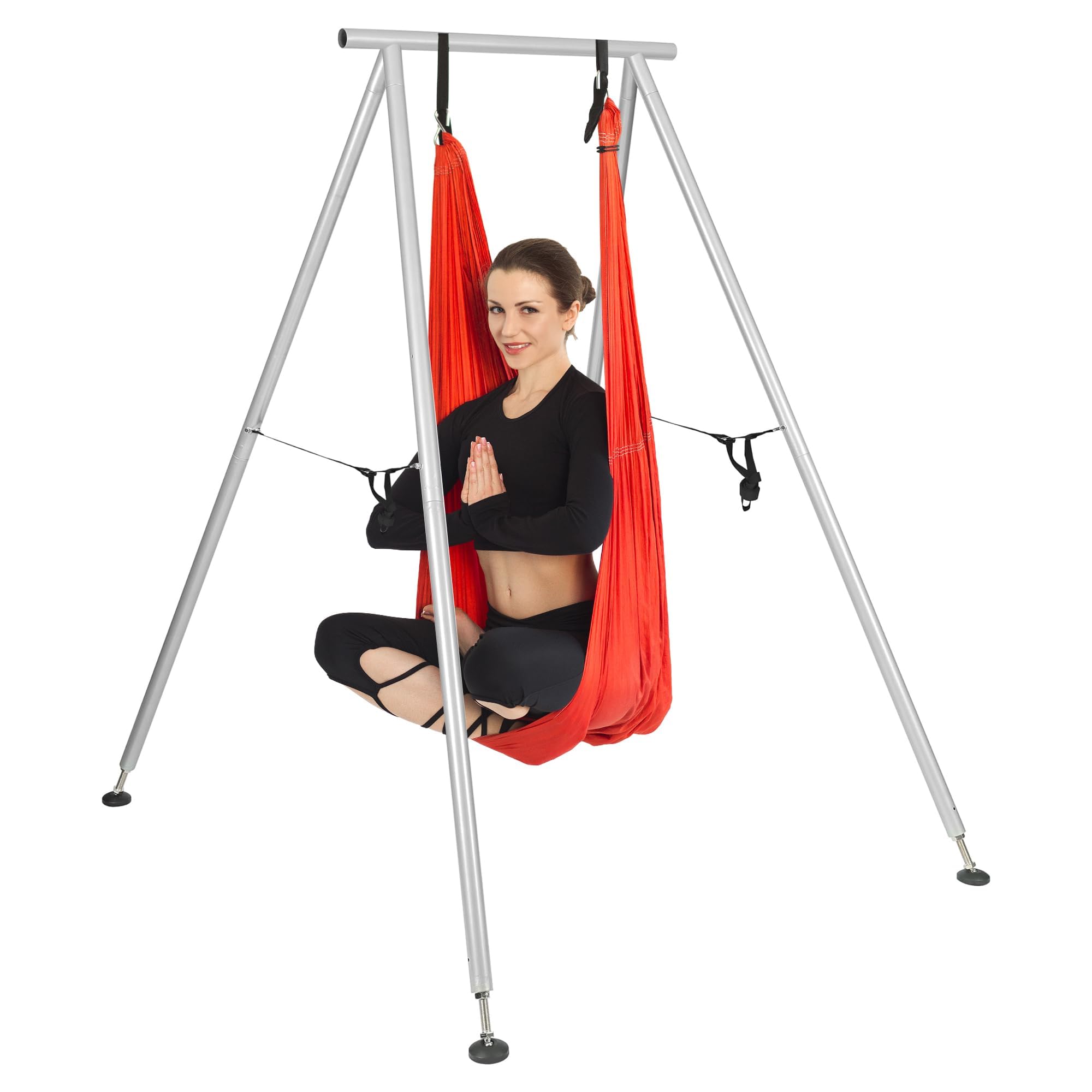 HECASA Yoga Stand for Indoor and Outdoor, 9.6 FT/115.3 Inch Adjustable Height Aerial Yoga Frame & Yoga Hammock, Ankle Lock, Adjustable Protective Belt, 600lbs Max Capacity Aerial Silks Stand Condition-New