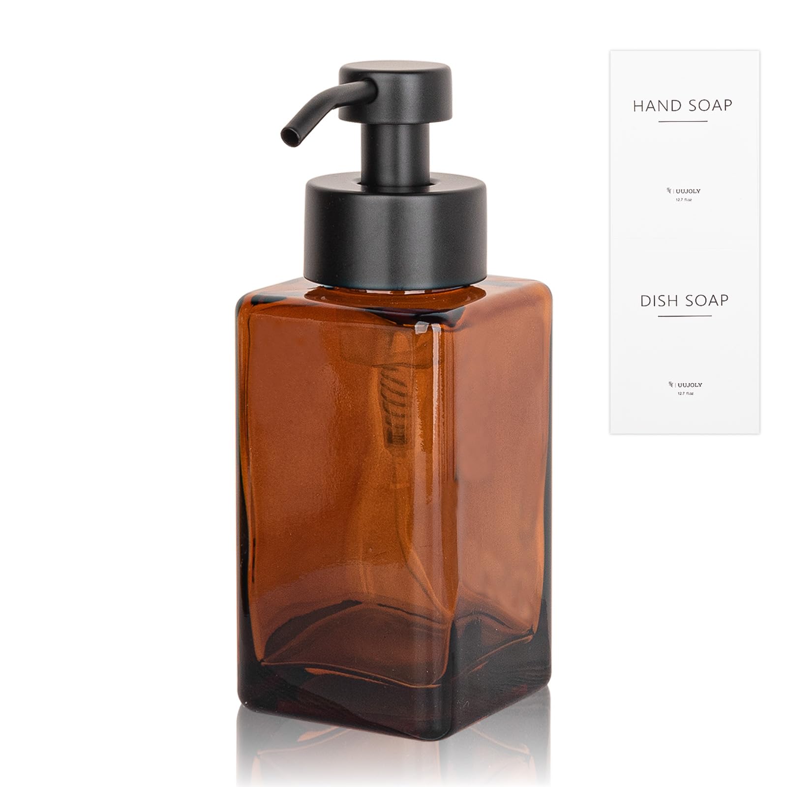 Foaming Soap Dispenser with Stainless Steel Pump  12oz Refillable Glass Liquid Dish Soap Bottles for Bathroom  Kitchen Sink  Home Decor