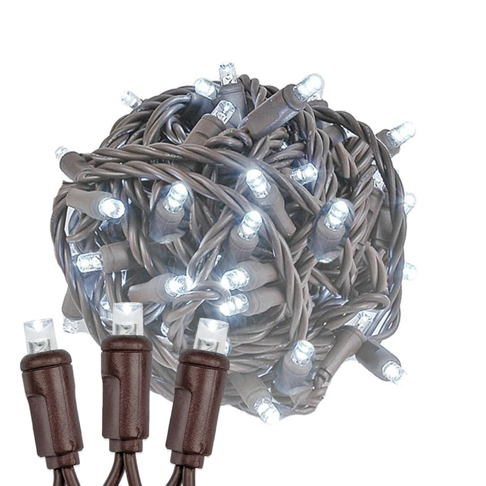 Novelty Lights 50ft 100 LED Pure White Christmas String Lights, 6Inch Spacing on Brown Wire, UL Listed IP55 Commercial Grade Xmas Lights for Outdoor/Indoor, Dimmable, Connectable Condition-Used
