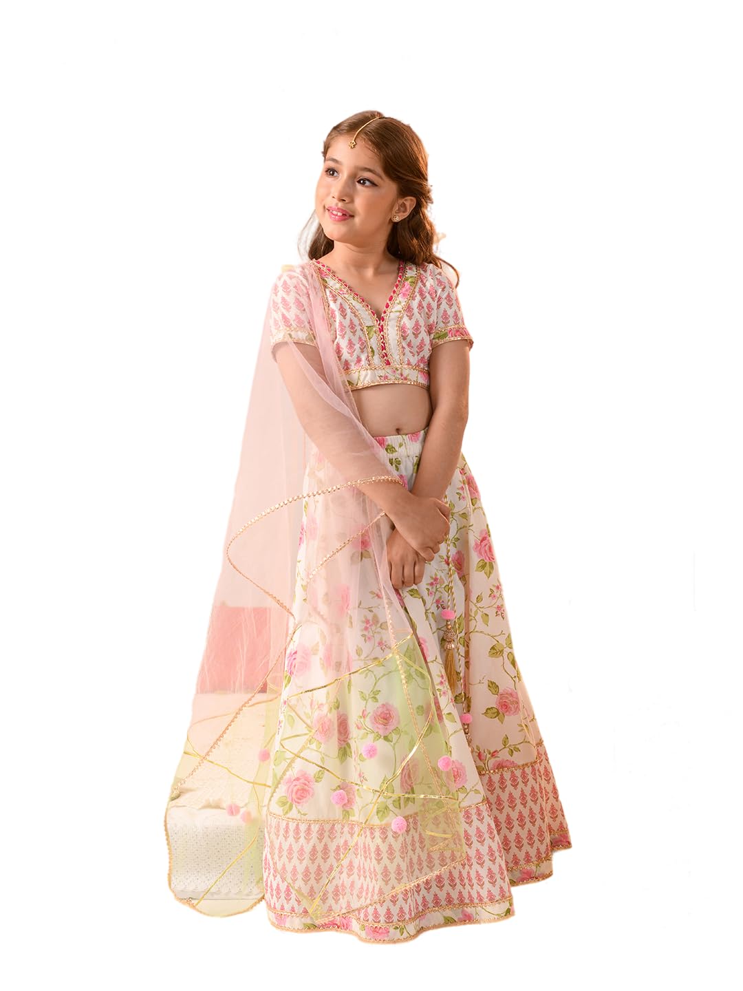 Pspeaches GirlS Cotton Readymade Lehenga Choli (L-Offwhitepinkbooti_Off White_8-10Y)