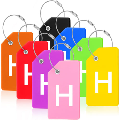 8 Pcs Initial Letter A-Z Luggage Tags Silicone Suitcase Instrument Tag with Name Card and Stainless Steel Loop(Letter H Colorful)