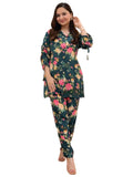 Greciilooks Rayon Floral Regular Fit Stylish Kurta Ethnic For 3/4 Sleeve Women Co-Ord Set (Gl-W1817_Green_L)