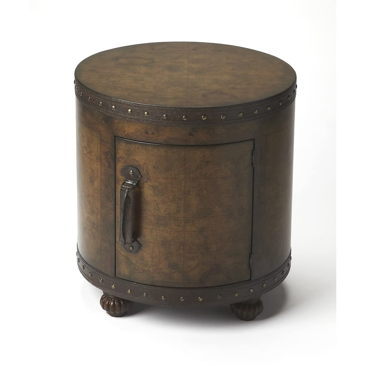 HomeRoots Light Brown Wood, Leather, Laquer, Paper Vasco Old World Map Duffel Table Condition-New