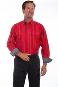 Scully Men's Skull Striped Long Sleeve Pearl Snap Western Shirt - PS-093-RED Condition-New