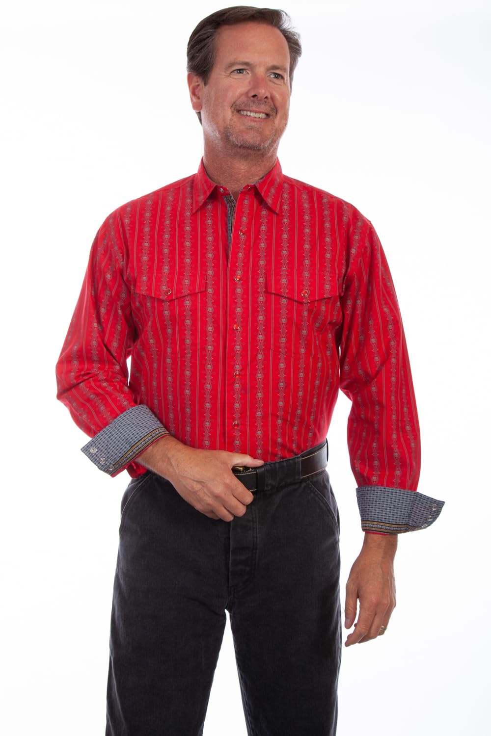 Scully Men's Skull Striped Long Sleeve Pearl Snap Western Shirt - PS-093-RED Condition-New