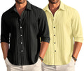 Finivo Fashion Combo Of MenS Casual Cotton Plain Button Down Shirts Full Sleeve Textured Summer Beach Shirt For Men Pack Of 2 Black-Yellow