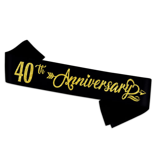 40th Anniversary Sash - Happy 40th Wedding Anniversary Soft Black Sash with Gold Foil - Celebration 40th Wedding Anniversary Party Supplies Gift Decors Favors for Husband Wife
