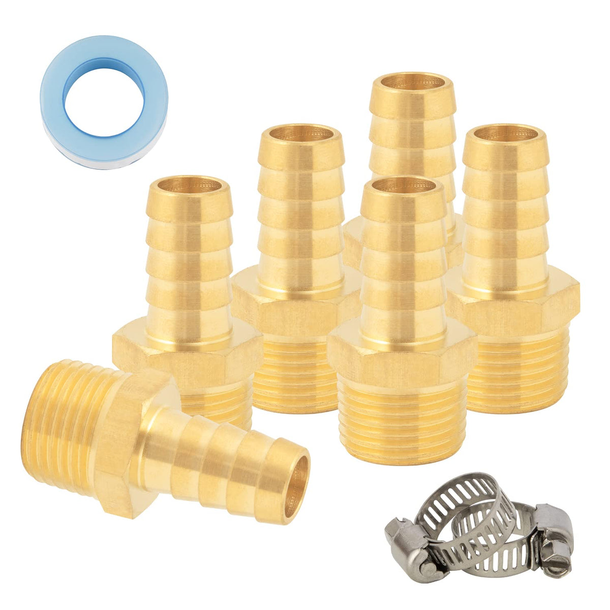 SUNGATOR 1/2Inch Barb × 1/2Inch NPT Hose Barb Fittings, Air Hose Connector, 6-PCS