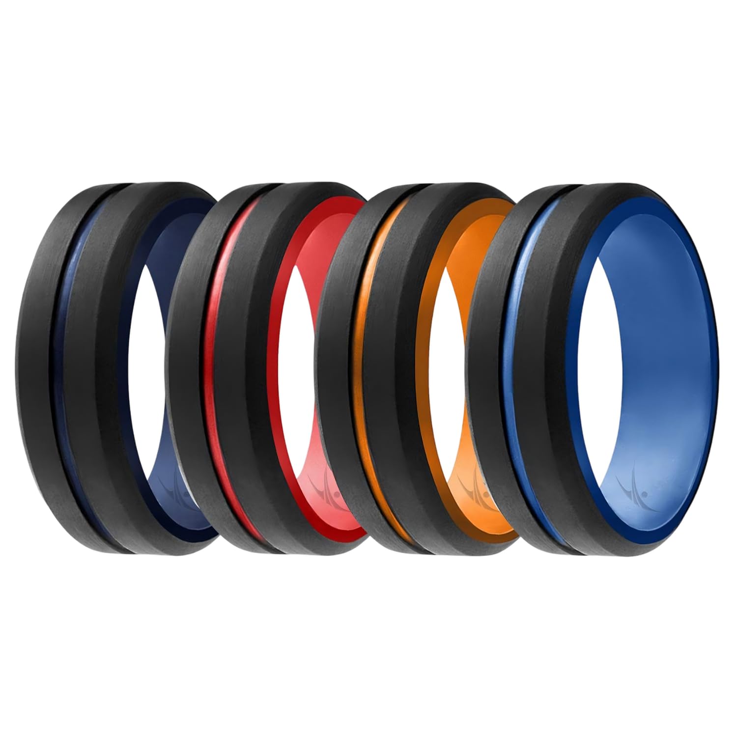 ROQ Silicone Rubber Wedding Ring for Men, Comfort Fit, Mens Wedding Band, Breathable Rubber Engagement Band, 9mm Wide 2mm Thick, Dome Style Duo Collection, Single, Grey & Orange, Size 10