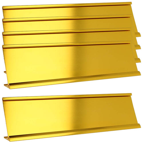 2 x 8 Aluminum Name Plate Holder for Desk - Set of 5 - Office Business Door Sign Holder - Gold
