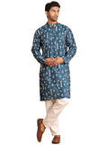 Jompers Peacock Embroidered Silk Blend Straight Kurta Pyjama. (Peacock  M)