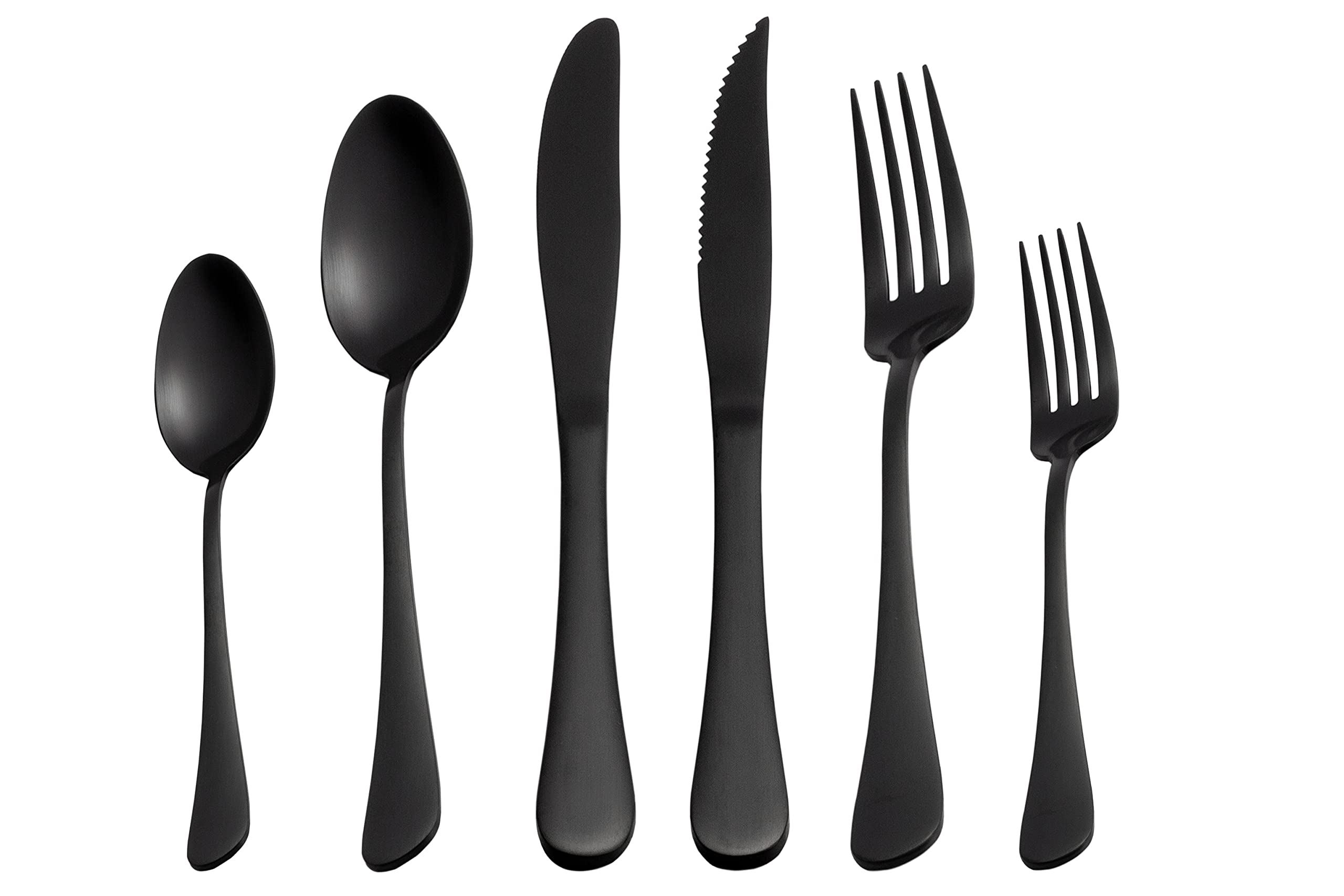 Selafun 24 Piece Matte Black Flatware Set.Stainless Steel Matte Black Silverware Set Titanium Plating Tableware Cutlery Set. Utensil Set for Kitchens. Dishwasher Safe(Service for 4)